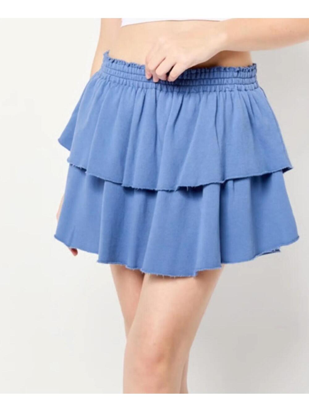AERIE blue sweatshirt tiered ruffle mini skirt sz s